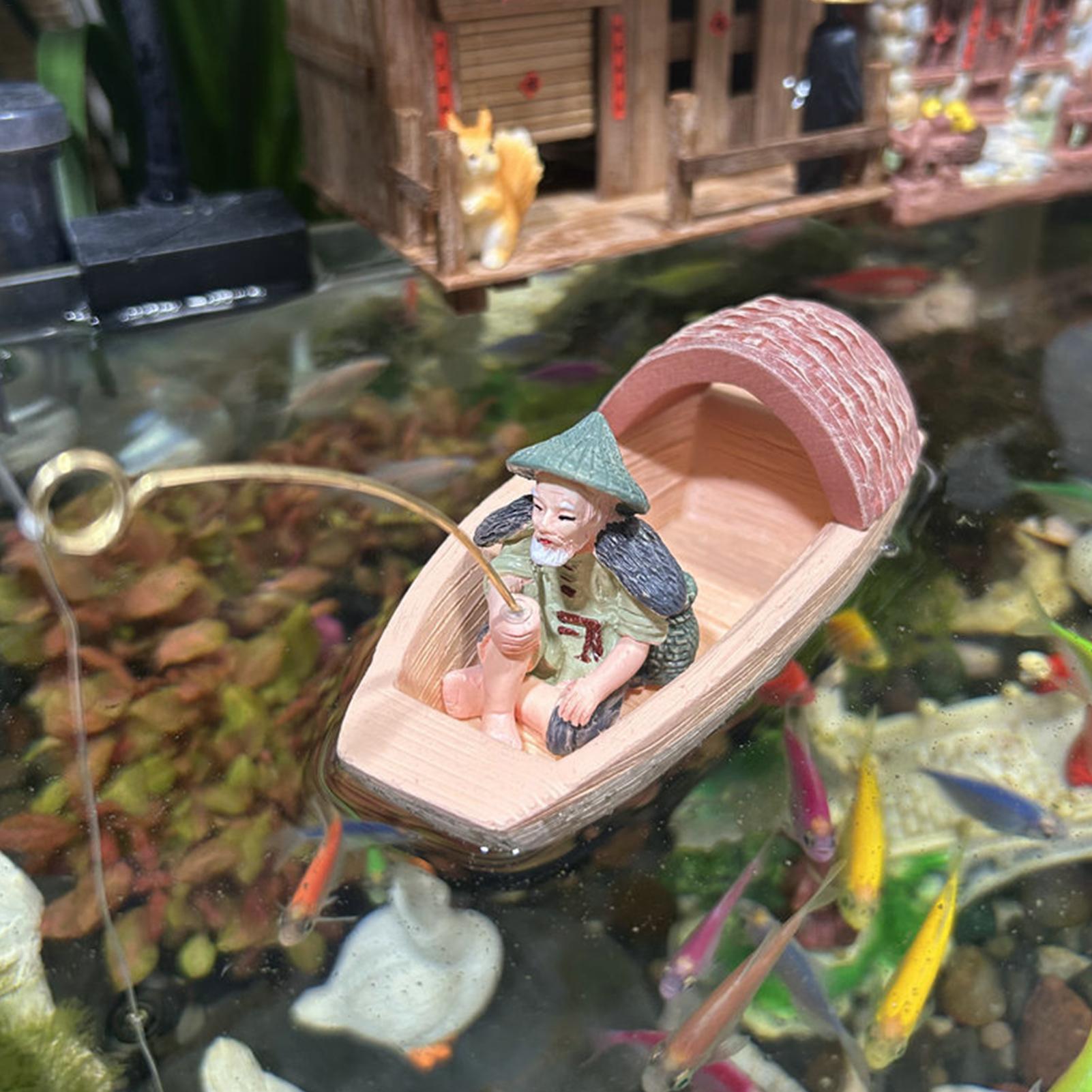 Aquarium Marineland - 레진 플로팅 어부 보트 장식 미니