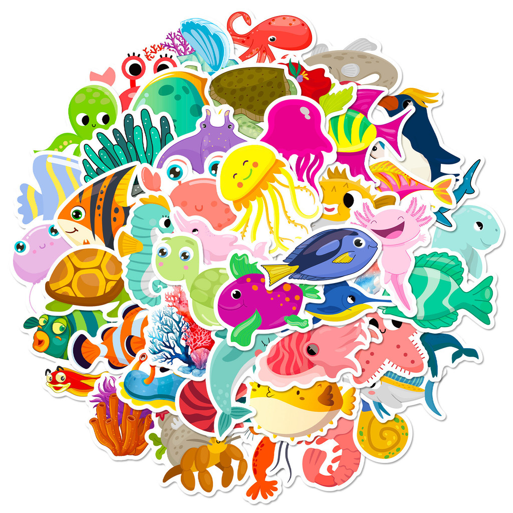 50개 해양 생물 스티커 - 장난감용 귀여운 만화 돌고 - Marine Life Aquariums 리뷰 및 가격