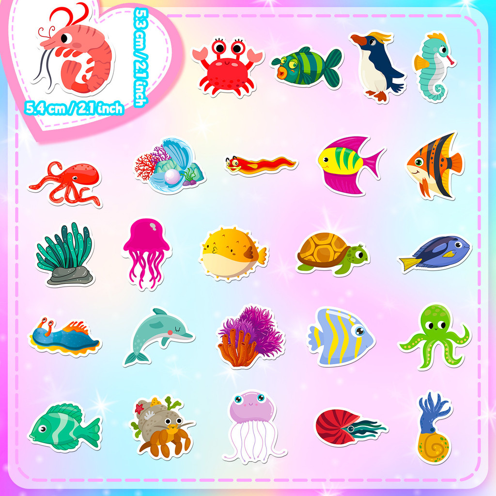 50개 해양 생물 스티커 - 장난감용 귀여운 만화 돌고 - Marine Life Aquariums 리뷰 및 가격