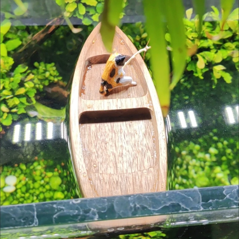 수제 나무 보트 미니 부동 보트 모델 어부 고양이 낚시 - Aquarium Marineland 리뷰 및 가격