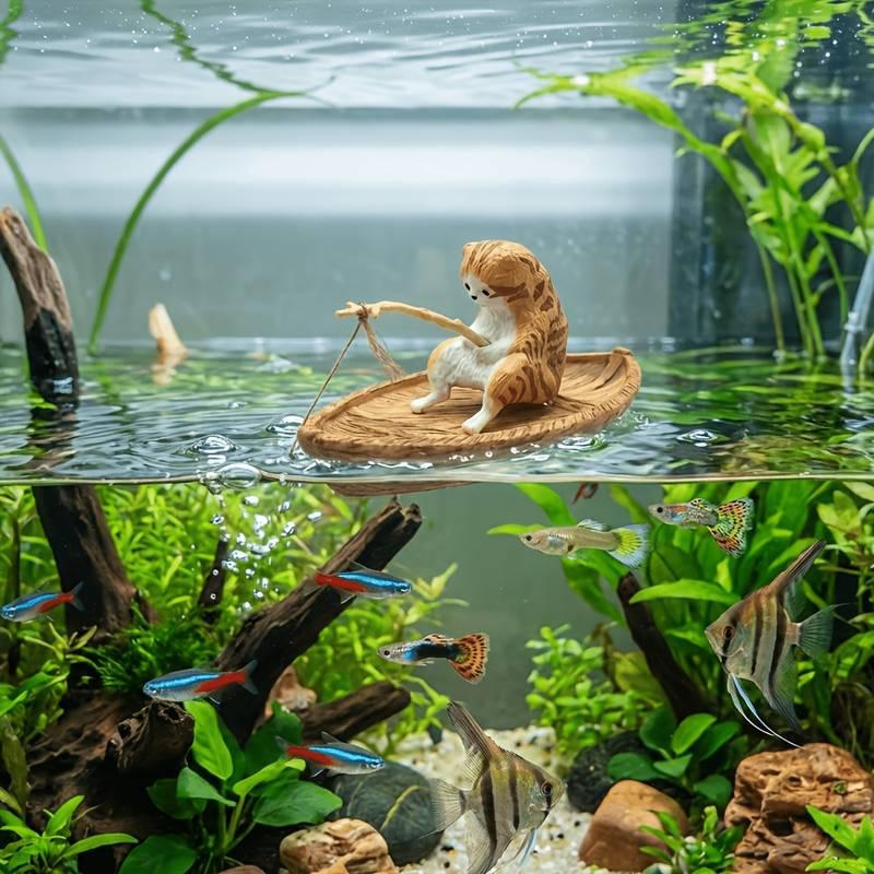 레진 고양이 낚시 보트 수족관 장식품, 어항 장식 및  - Aquarium Marineland 리뷰 및 가격