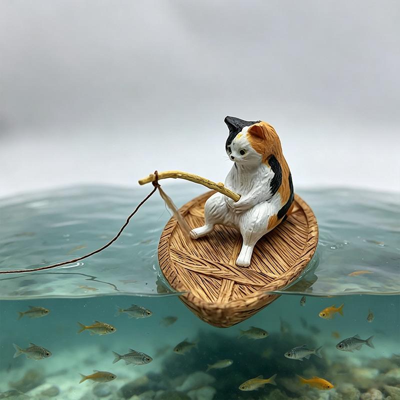 레진 고양이 낚시 보트 수족관 장식품, 어항 장식 및  - Aquarium Marineland 리뷰 및 가격